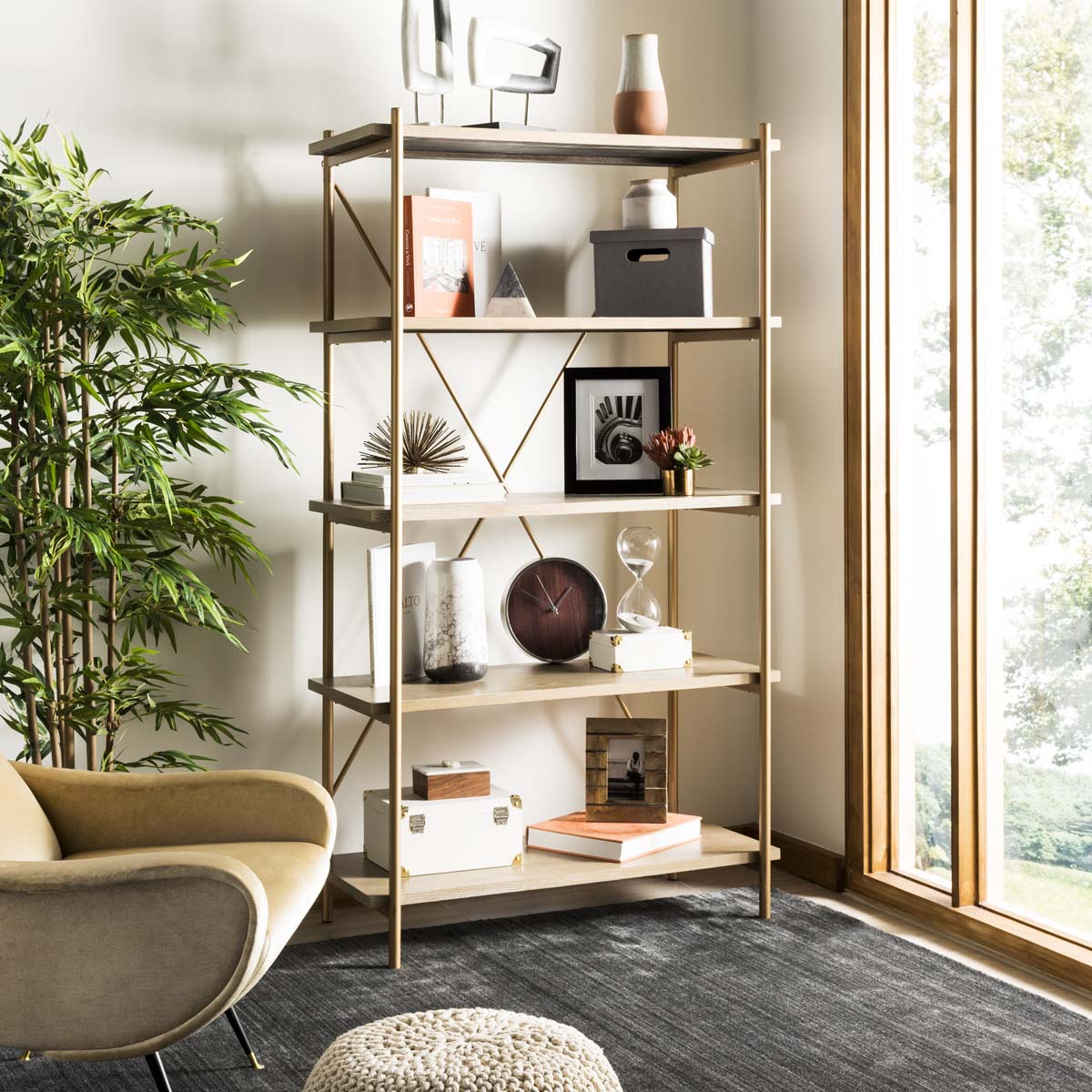 Safavieh Rigby 5 Tier Etagere - Rustic Oak/Gold