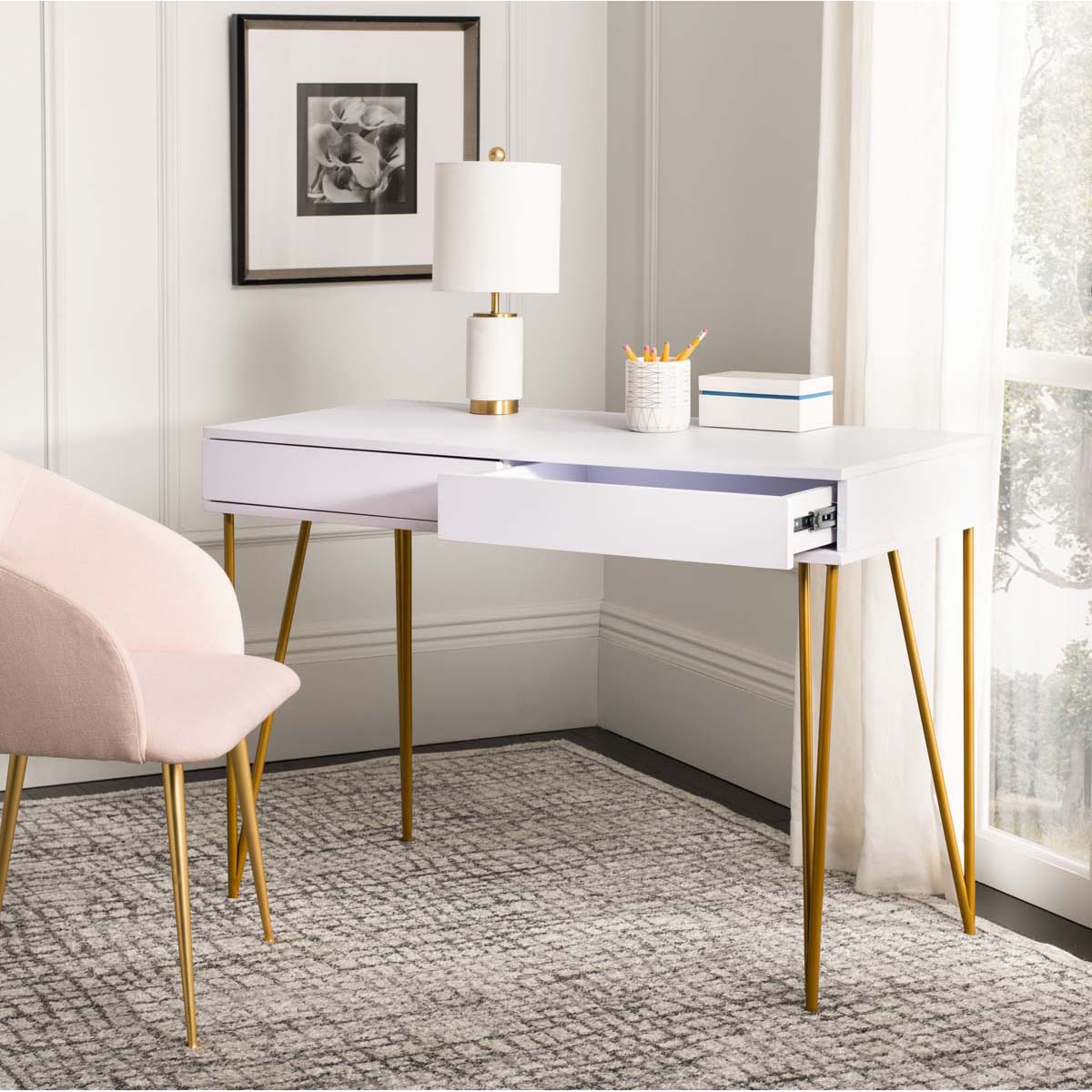 Safavieh Pine Two Drawer Desk - White/Gold